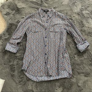 Express Geometric Print Button Down City Shirt